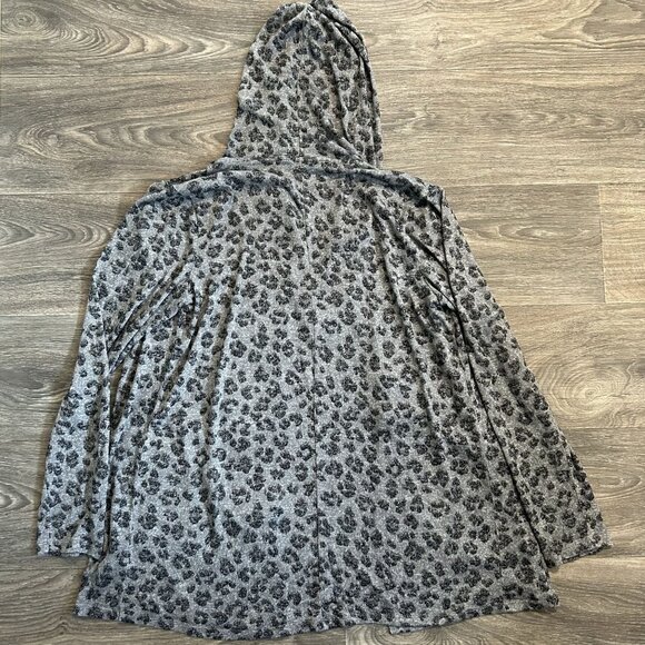 Lucky Brand Cardigan Sweater Size Large Hooded Gray Leopard Print Lightweight - Picture 12 of 14